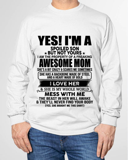 I AM THE PROPERTY OF A FREAKING AWESOME MOM - GIFT T SHIRT FROM MOM TO SON - SNOW00 (SKU2603-08-00)