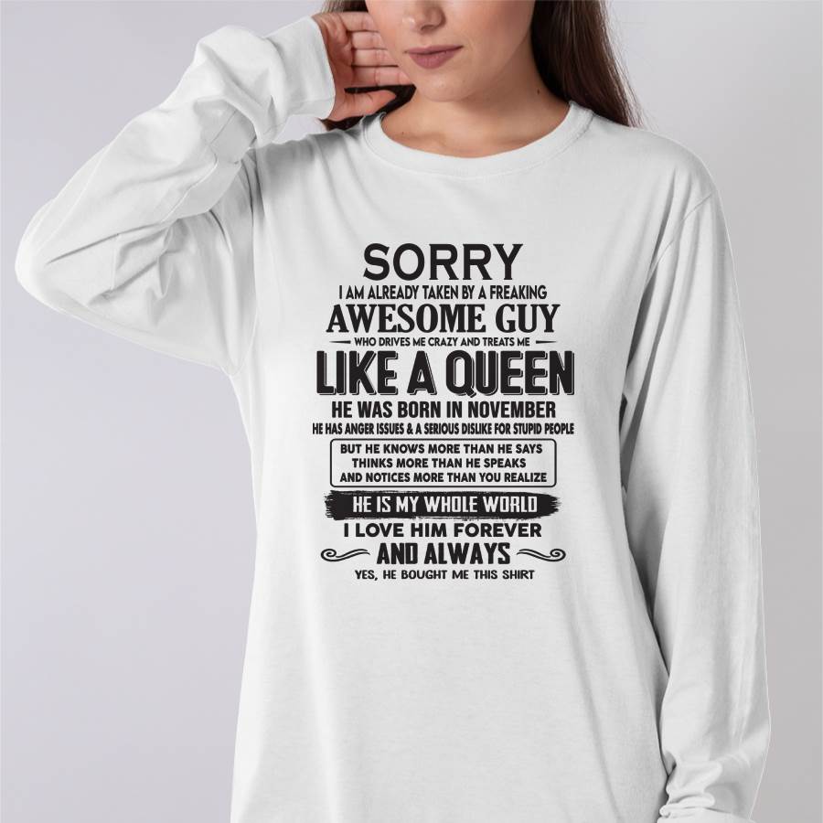 November - Sorry I am already taken by a freaking awesome guy - Gift for Wife From Husband - SNOW11 (SKU08-25-11)