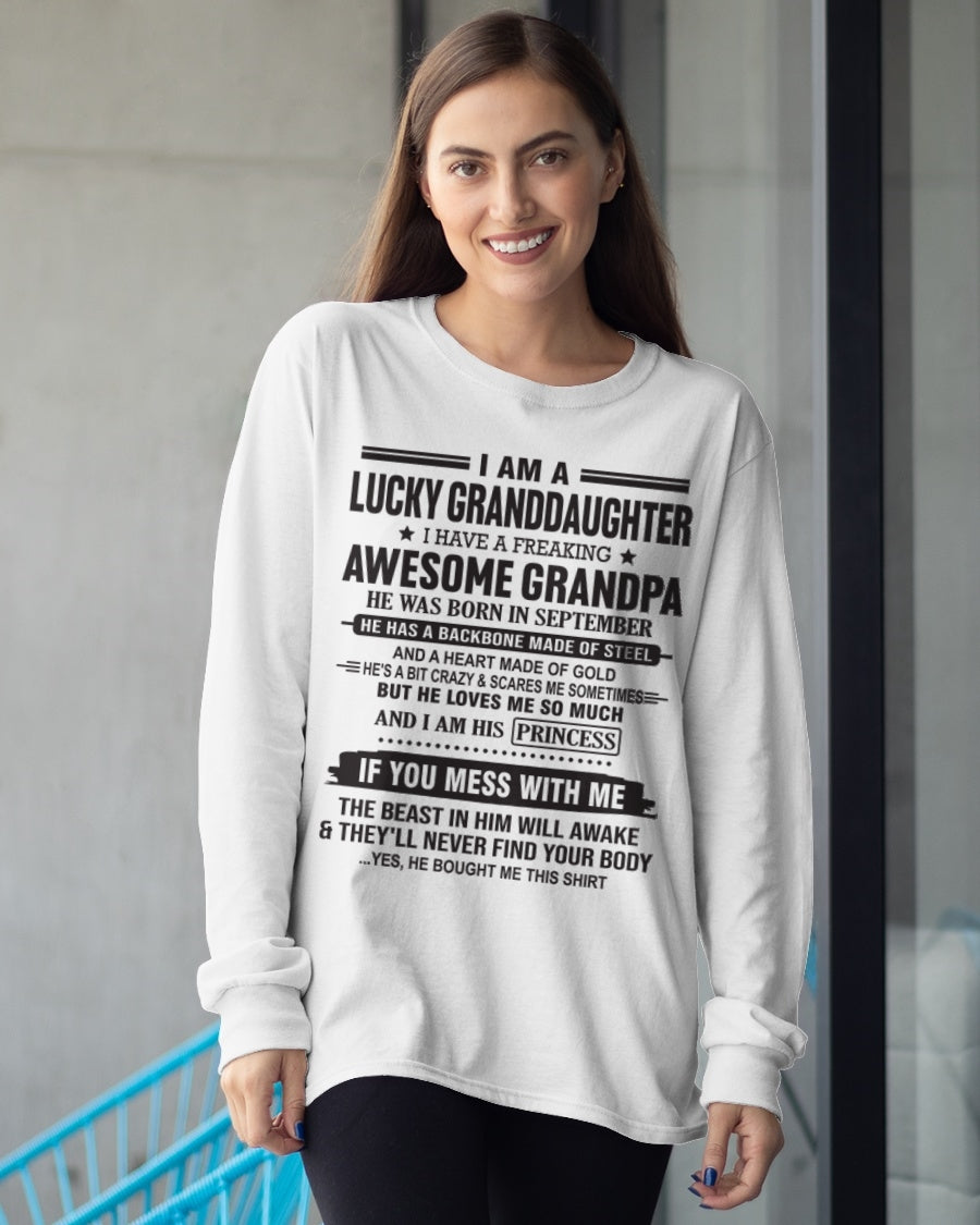I Am A Lucky Granddaughter T-Shirt – Birthday Gift From September Grandpa / Man - snow09 (SKU11-122-09)
