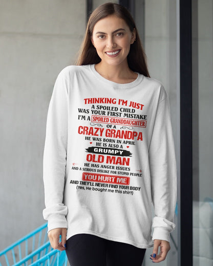 Spoiled Granddaughter of a Crazy Grandpa Shirt – Birthday Gift from April Grandpa / Man - snow04 (SKU12-200-04)