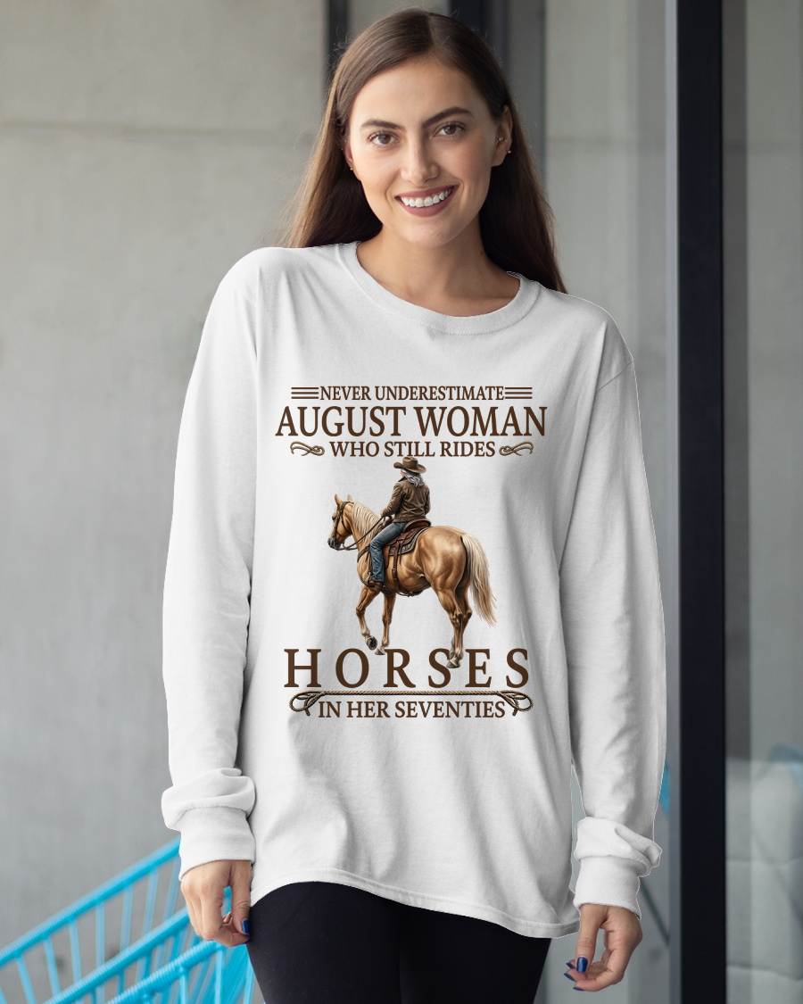 AUGUST SHIRT, A WOMAN WHO STILL RIDES HORSES IN HER SEVENTIES - SNOW08 (SKU2604-287-08)