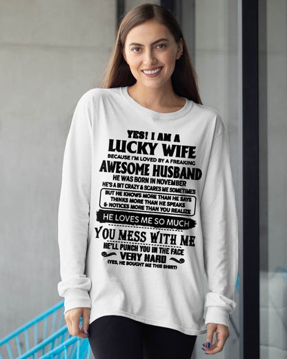 NOVEMBER, I’M LOVED BY A FREAKING AWESOME HUSBAND GIFT T SHIRT FROM HUSBAND FOR WIFE – SNOW MALE11 (SKU26T-01196-11)