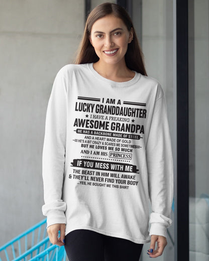 I Am A Lucky Granddaughter T-Shirt – Birthday Gift From Grandpa / Man - snow00 (SKU11-122-00)