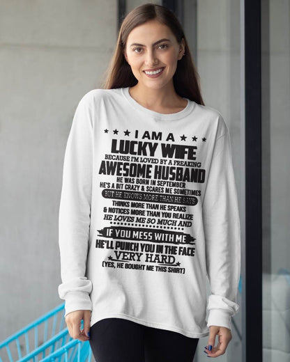 SEPTEMBER, I’M LOVED BY A FREAKING AWESOME HUSBAND, GIFT T SHIRT FROM HUSBAND TO WIFE - SNOW MALE09 (SKU26T-01142-09)