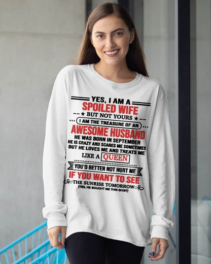 SEPTEMBER, I AM THE TREASURE OF AN AWESOME HUSBAND – Gift T Shirt From Husband For Wife – SNOW FEMALE09 (SKU2602-05-09)