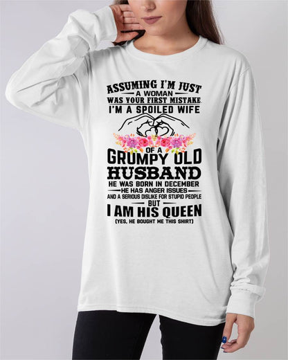 December - Spoiled Wife T-Shirt – Grumpy Old Husband Funny Tee - Perfect Gift From Husband - SNOW12 (SKU11-101-12)