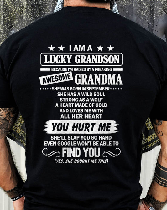 SEPTEMBER, I AM A LUCKY GRANDSON - SHIRT FROM GRANDMA TO GRANDSON - SNOW09 (SKU2609-335-09)