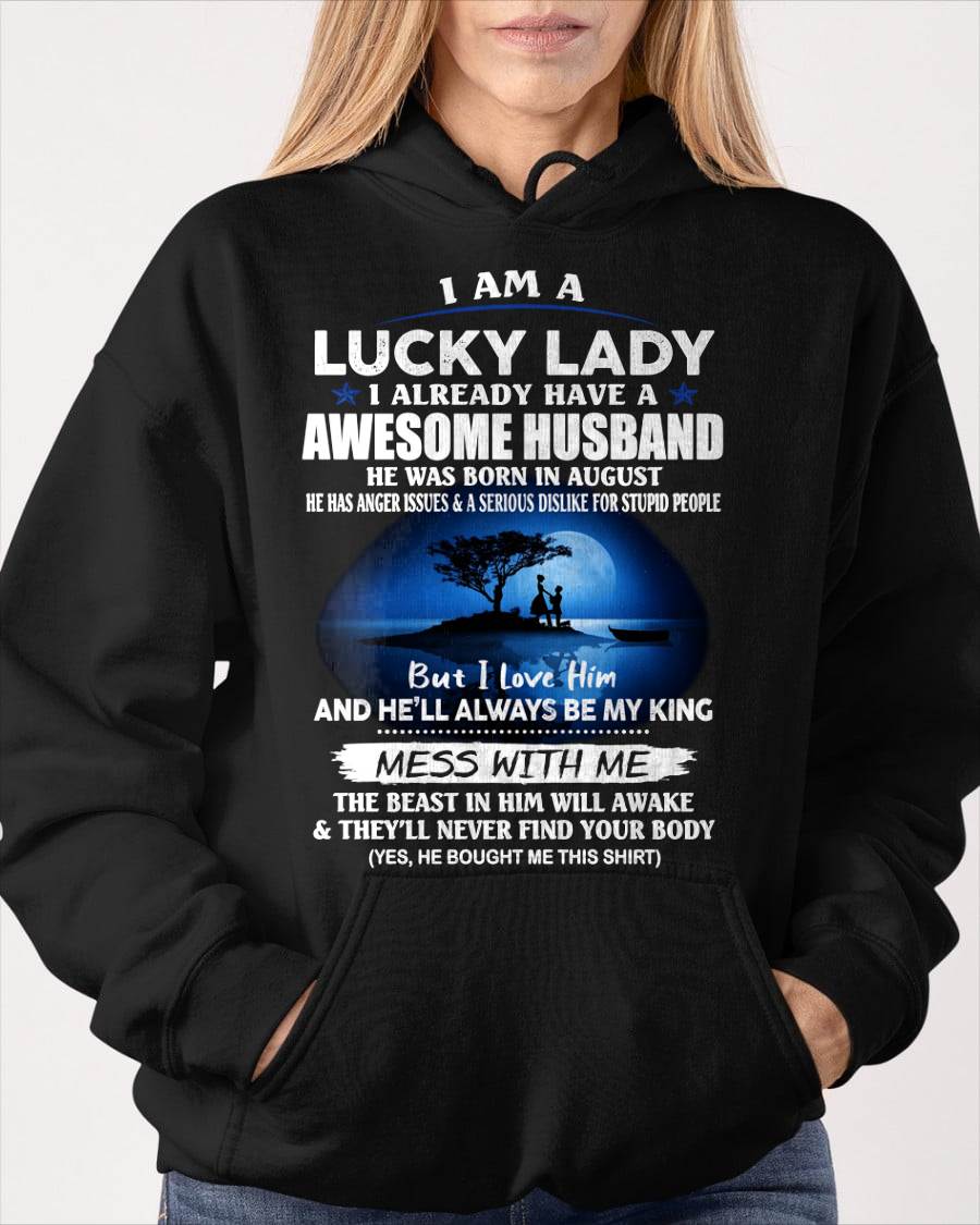 AUGUST, I AM A LUCKY LADY - GIFT T SHIRT FROM HUSBAND TO WIFE - SNOW08 (SKU2602-188-08)