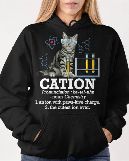 Cation - Funny Chemistry Humor Science Teacher Cat Pun T-Shirt Small