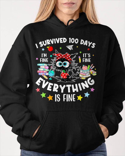 I Survived 100 Days of School Teacher Kids Funny Cat Lover T-Shirt