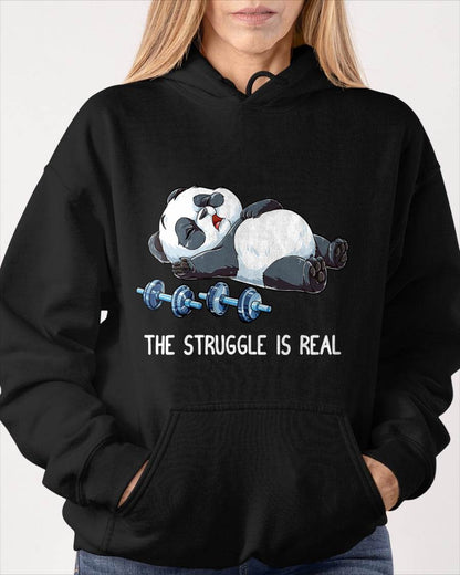 Panda The Struggle is Real Weightlifting Fitness Gym Funny T-Shirt