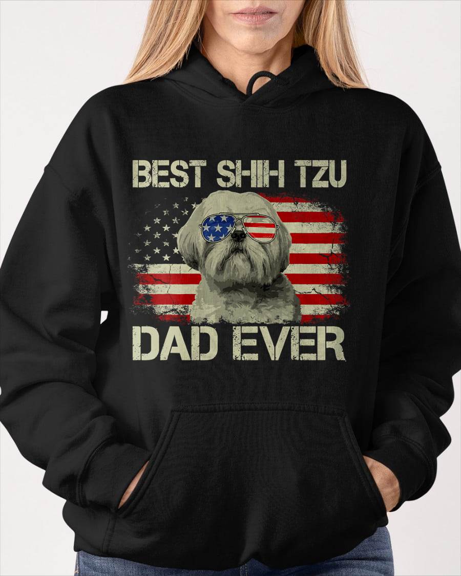 Best Shih Tzu Dad Ever Tshirt Dog Lover American Flag Gift T-Shirt