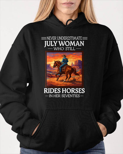 JULY SHIRT, A WOMAN WHO STILL RIDES HORSES IN HER SEVENTIES - SNOW07 (SKU2604-289-07)