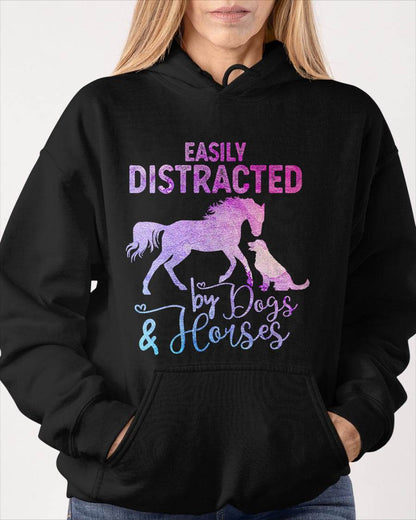 Funny Horse Women Girls Easily Distracted By Dogs & Horses T-Shirt