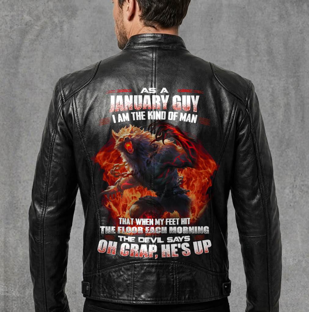 JANUARY Motorcycle Leather Jacket A09-258-THE DEVIL SAYS OH CRAP, HE'S UP - SNOW MALE01 (SKU2607-59-01)