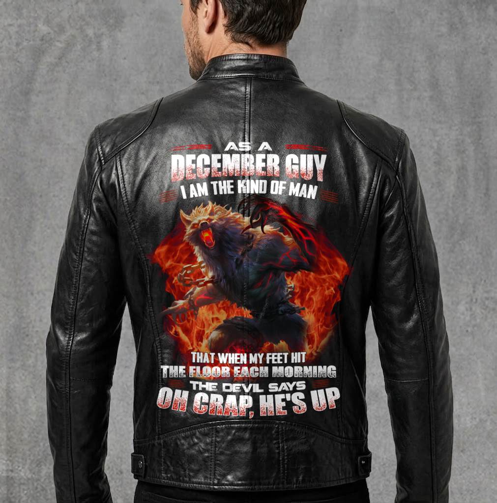 DECEMBER Motorcycle Leather Jacket A09-258-THE DEVIL SAYS OH CRAP, HE'S UP - SNOW MALE12 (SKU2607-59-12)