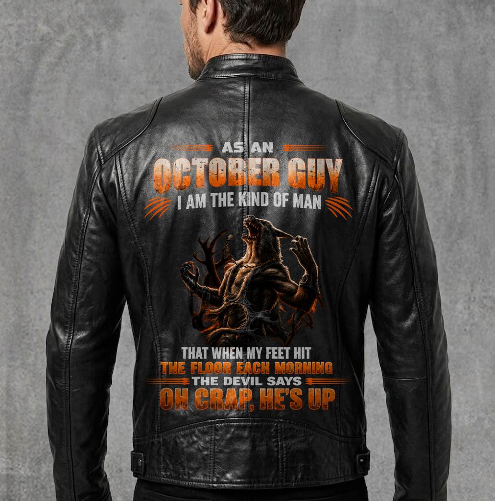 OCTOBER Motorcycle Leather Jacket（GC) A09-258-THE DEVIL SAYS OH CRAP, HE'S UP - SNOW MALE10 (SKU2607-82-10)