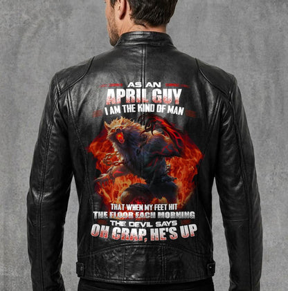 APRIL Motorcycle Leather Jacket A09-258-THE DEVIL SAYS OH CRAP, HE'S UP - SNOW MALE04 (SKU2607-59-04)