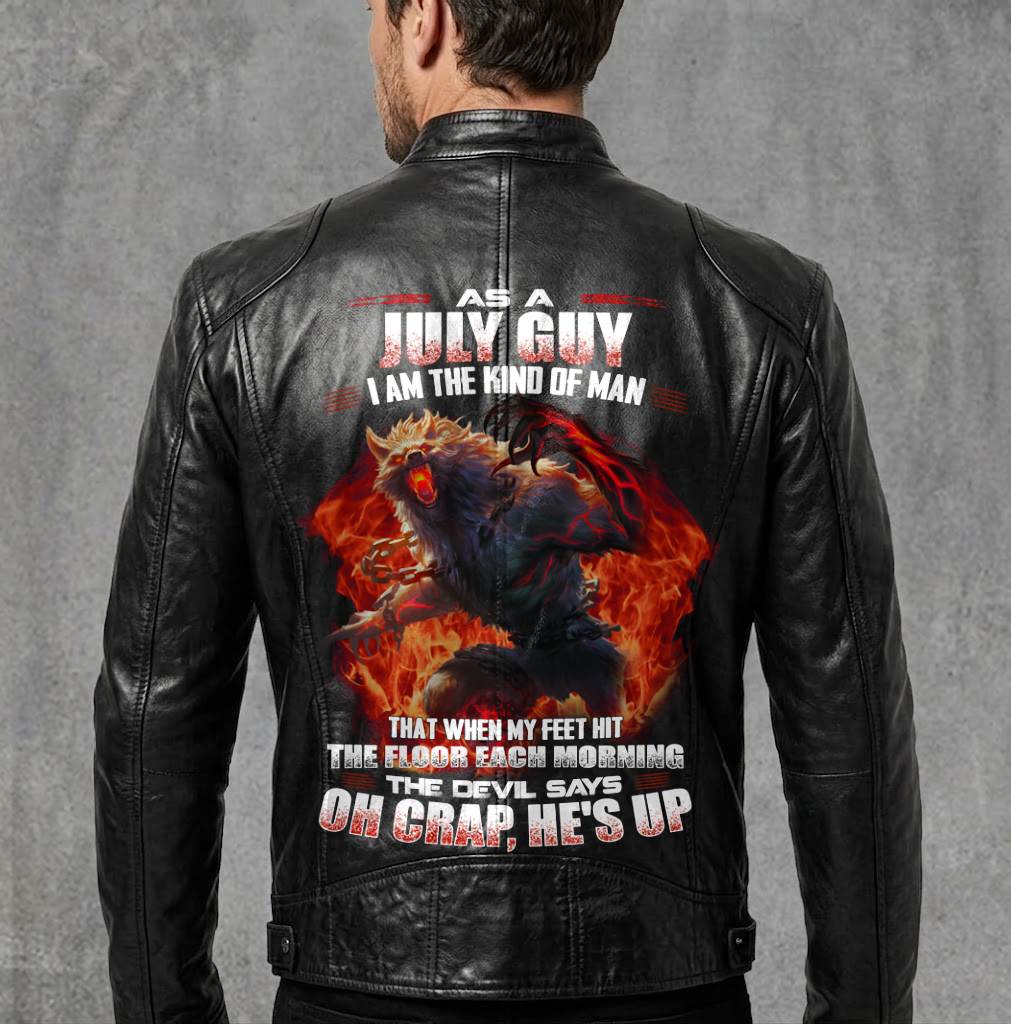 JULY Motorcycle Leather Jacket A09-258-THE DEVIL SAYS OH CRAP, HE'S UP - SNOW MALE07 (SKU2607-59-07)