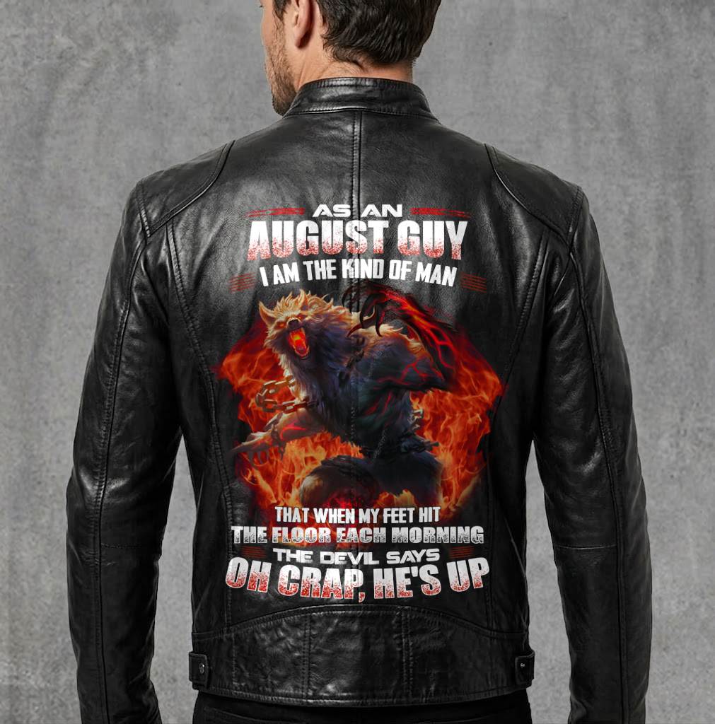 AUGUST Motorcycle Leather Jacket A09-258-THE DEVIL SAYS OH CRAP, HE'S UP - SNOW MALE08 (SKU2607-59-08)
