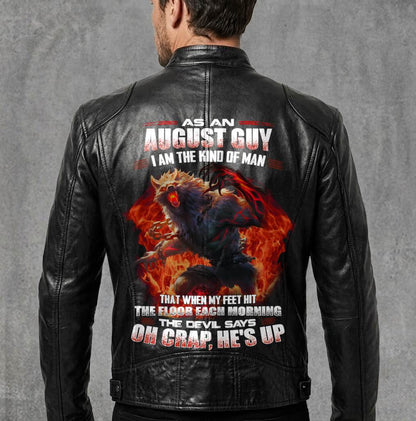 AUGUST Motorcycle Leather Jacket A09-258-THE DEVIL SAYS OH CRAP, HE'S UP - SNOW MALE08 (SKU2607-59-08)