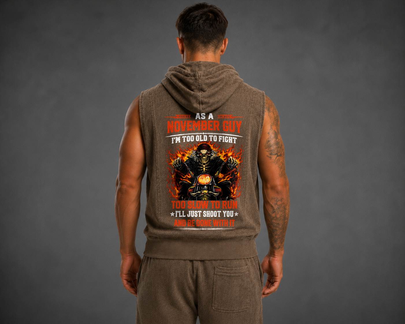 Fully Printed Hooded Vest A09-805 NOVEMBER, I'LL JUST SHOOT YOU AND BE DONE WITH IT - SNOW MALE11 (SKU2607-94-11)