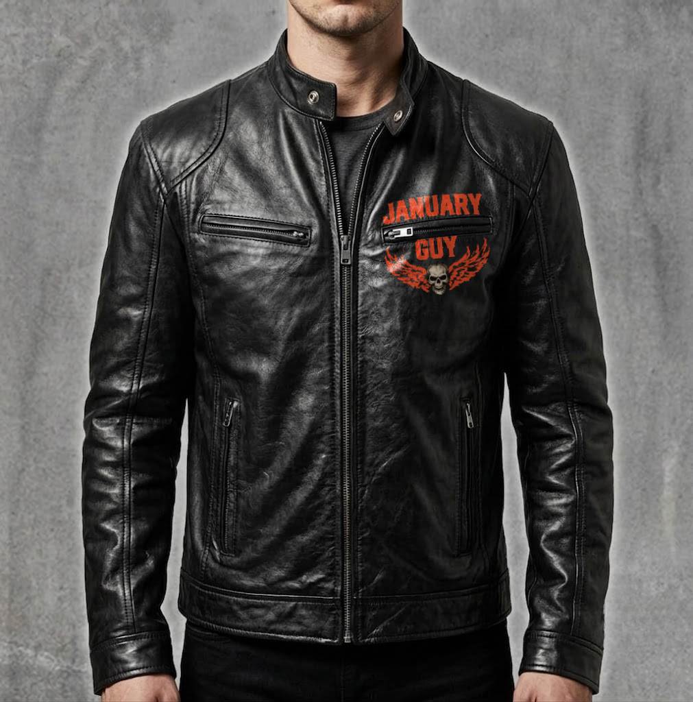 Motorcycle Leather Jacket - A09-258 JANUARY, I'LL JUST SHOOT YOU AND BE DONE WITH IT - SNOW MALE01 (SKU2607-100-01)