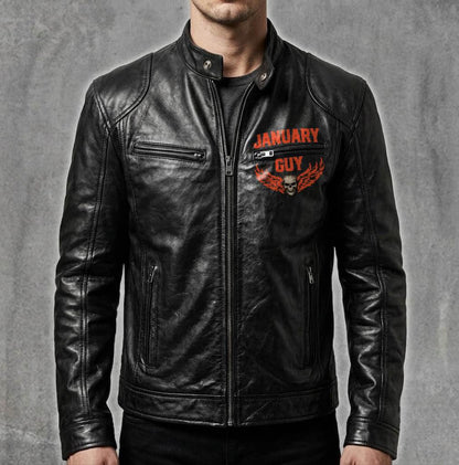 Motorcycle Leather Jacket - A09-258 JANUARY, I'LL JUST SHOOT YOU AND BE DONE WITH IT - SNOW MALE01 (SKU2607-100-01)