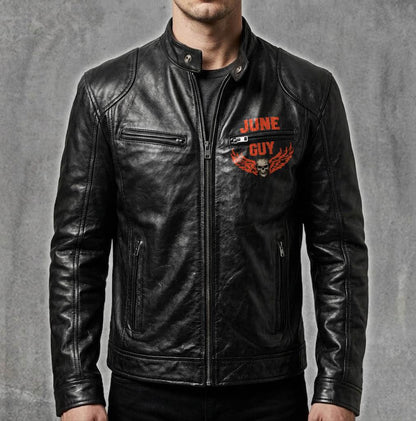 Motorcycle Leather Jacket - A09-258 JUNE, I'LL JUST SHOOT YOU AND BE DONE WITH IT - SNOW MALE06 (SKU2607-100-06)