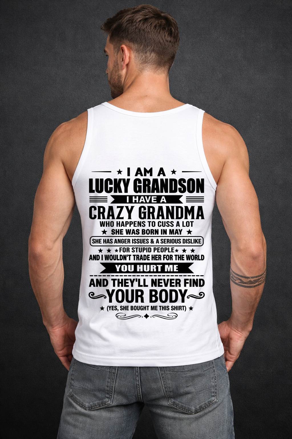 MAY, I AM A LUCKY GRANDSON, GIFT SHIRT FROM GRANDMA FOR GRANDSON - SNOW05 (SKU2607-109-05)