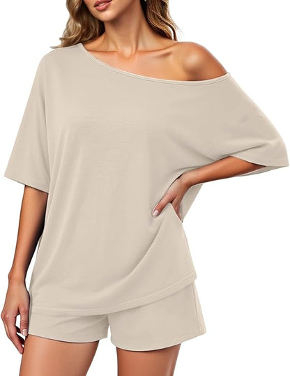 Off-center collar top and shorts set A09-763