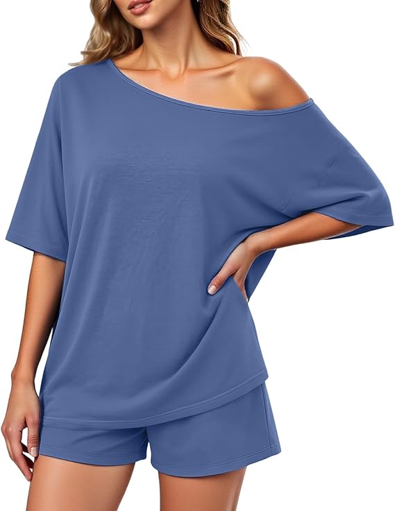 Off-center collar top and shorts set A09-763