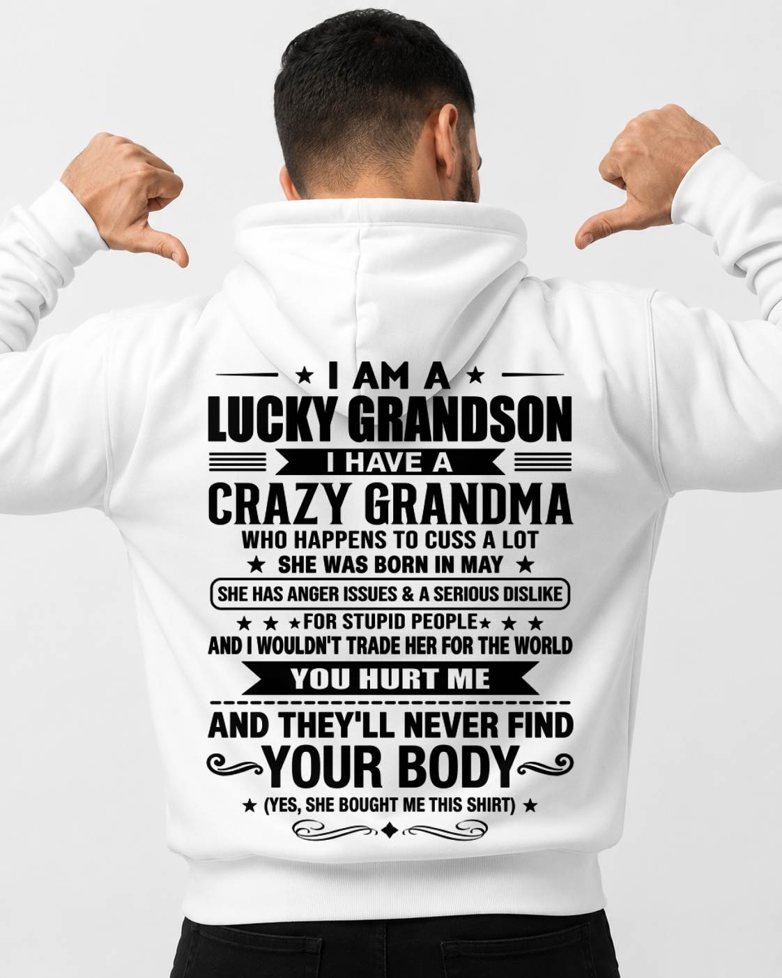 MAY, I AM A LUCKY GRANDSON, GIFT SHIRT FROM GRANDMA FOR GRANDSON - SNOW05 (SKU2607-109-05)