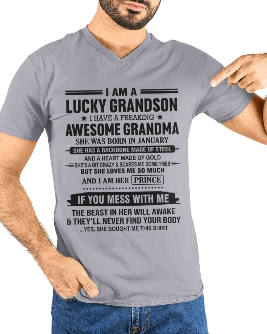 I Am A Lucky Grandson T-Shirt – Birthday Gift From January Grandma / Woman - snow01 (SKU11-29-01)