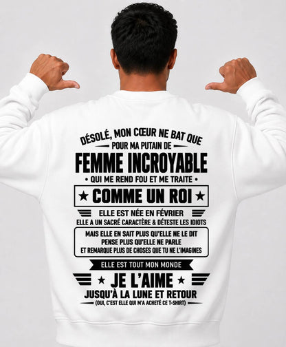 T-SHIRT FÉVRIER, JE L’AIME JUSQU’À LA LUNE ET RETOUR - T-SHIRT DE FEMME POUR SON MARI - SNOW02 (SKU2609-32-02)