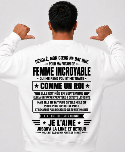 SEPTEMBRE T-SHIRT, JE L’AIME JUSQU’À LA LUNE ET RETOUR - T-SHIRT DE FEMME POUR SON MARI - SNOW09 (SKU2609-32-09)