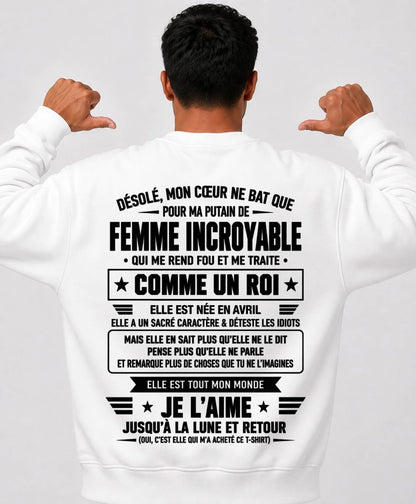 T-SHIRT AVRIL, JE L’AIME JUSQU’À LA LUNE ET RETOUR - T-SHIRT DE FEMME POUR SON MARI - SNOW04 (SKU2609-32-04)