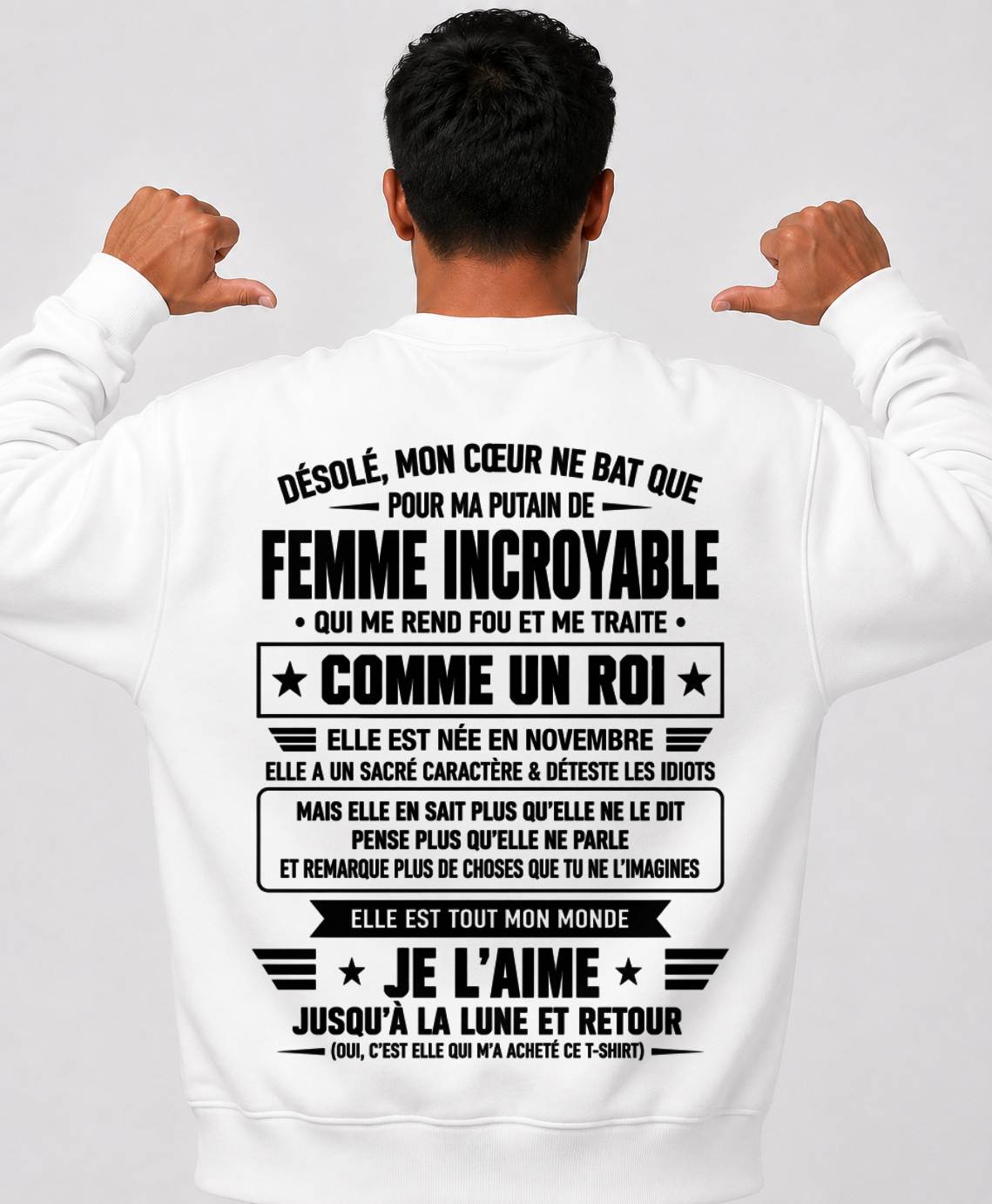 NOVEMBRE T-SHIRT, JE L’AIME JUSQU’À LA LUNE ET RETOUR - T-SHIRT DE FEMME POUR SON MARI - SNOW11 (SKU2609-32-11)