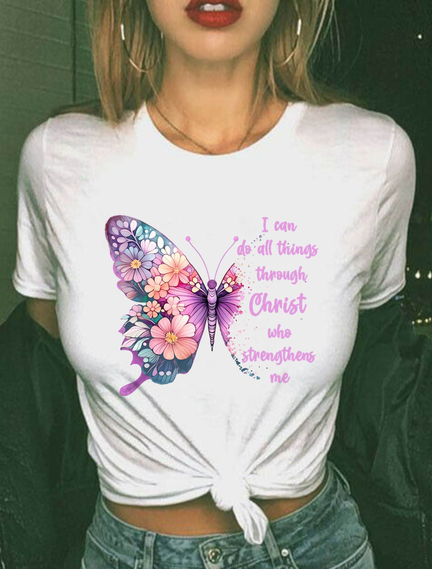 Jesus Shirts Apparel And Accessories I Can Do All Things Through Christ Pretty Butterfly Unisex-Adul