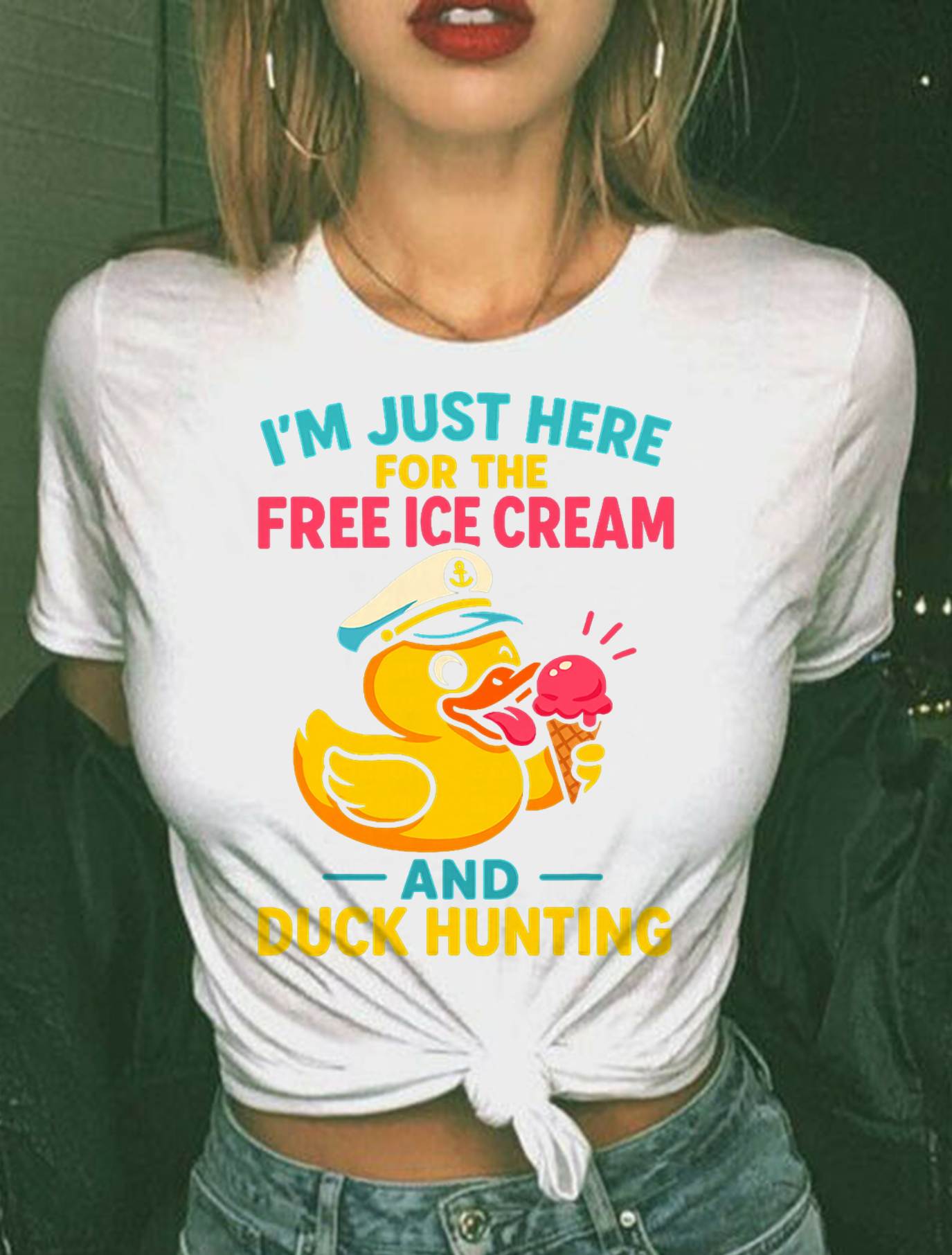 Just Here for The Free Ice Cream & Duck Hunting Funny Cruise T-Shirt
