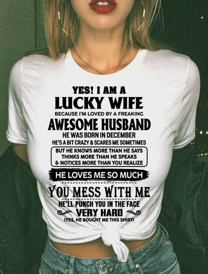 DECEMBER, I’M LOVED BY A FREAKING AWESOME HUSBAND GIFT T SHIRT FROM HUSBAND FOR WIFE – SNOW MALE12 (SKU26T-01196-12)