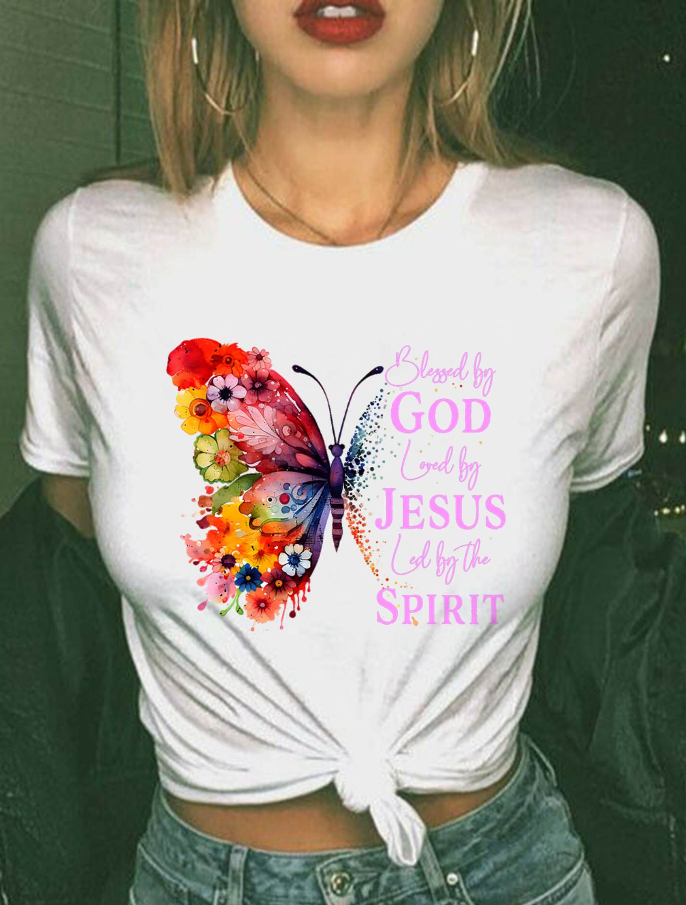 Blessed by God Loved by Jesus Butterfly T-Shirt