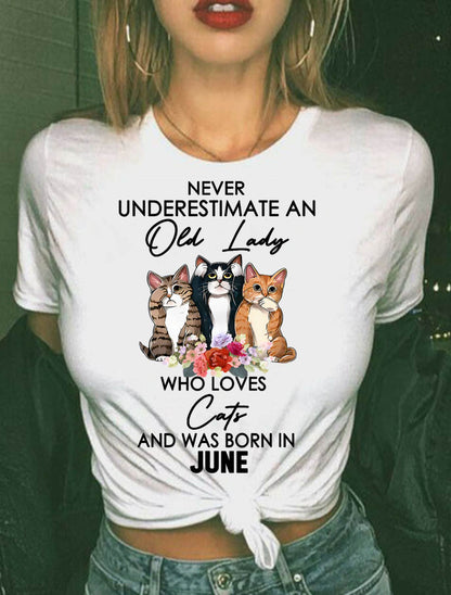 Never Underestimate An Old Lady Who Loves Cats Born June T-Shirt