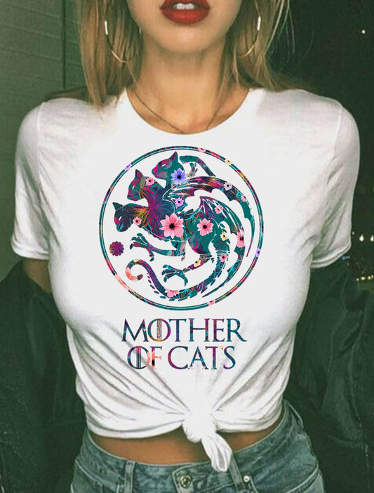 Mother of Cats Shirt with Floral Art - Cat Lovers T-Shirt
