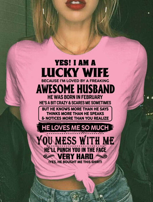 FEBRUARY, I’M LOVED BY A FREAKING AWESOME HUSBAND GIFT T SHIRT FROM HUSBAND FOR WIFE – SNOW MALE02 (SKU26T-01196-02)