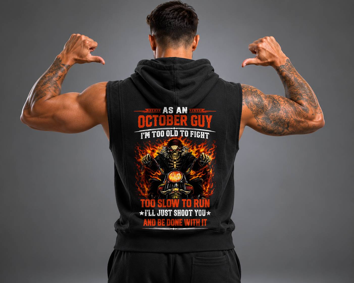 Fully Printed Hooded Vest A09-805 OCTOBER, I'LL JUST SHOOT YOU AND BE DONE WITH IT - SNOW MALE10 (SKU2607-94-10)