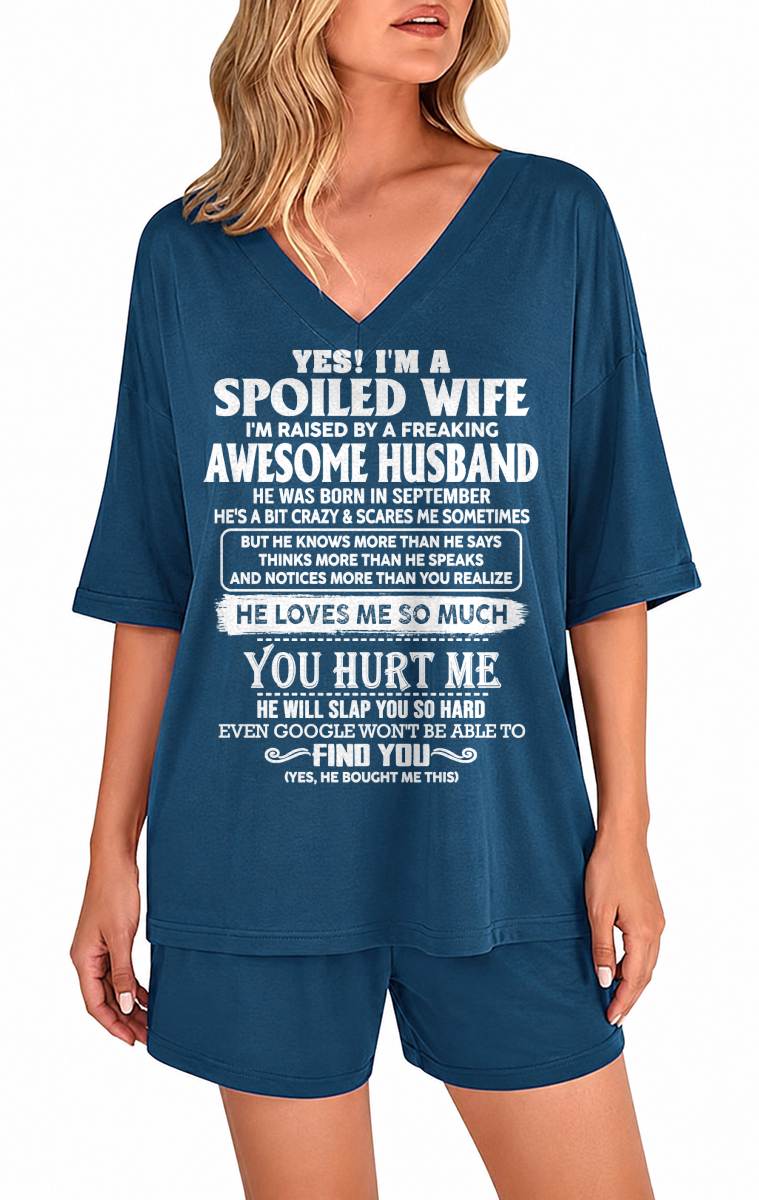 Ribbed V-Neck Lounge Set A09-764. SEPTEMBER, I'M A SPOILED WIFE OF AN AWESOME MAN - GIFT SHIRT FROM HUSBAND TO WIFE (SKU2607-175-09)