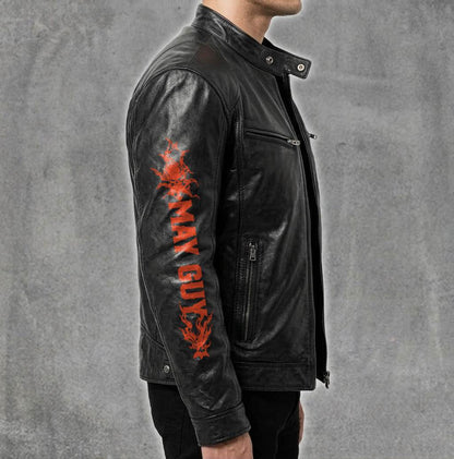 Motorcycle Leather Jacket - A09-258 MAY, I'LL JUST SHOOT YOU AND BE DONE WITH IT - SNOW MALE05 (SKU2607-100-05)