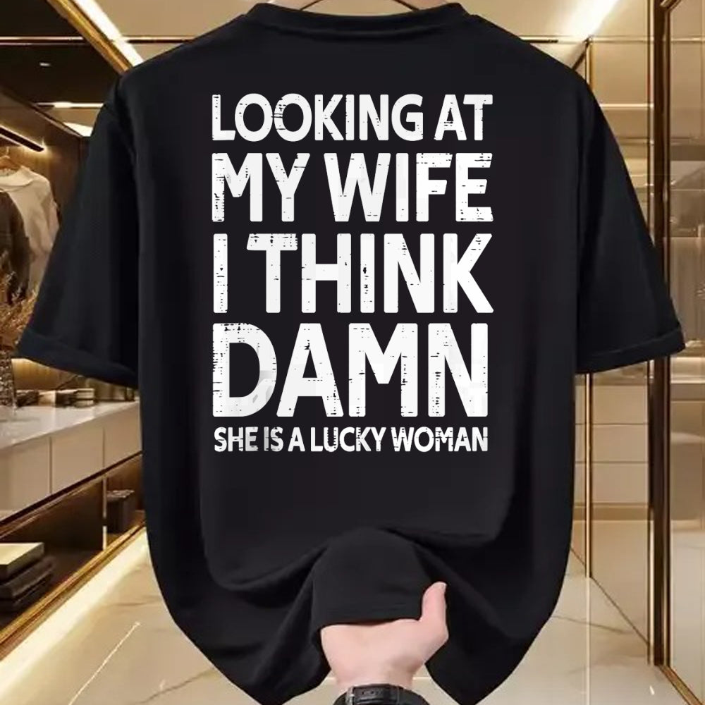 Best Wife Shirt, Wife and Husband Unisex T-Shirt/Hoodie/Sweatshirt HLT00 - Gift for wife T shirt, lucky wife   Funny My Wife Is A Lucky Woman Husband Gift Wife Themed Gift Tan