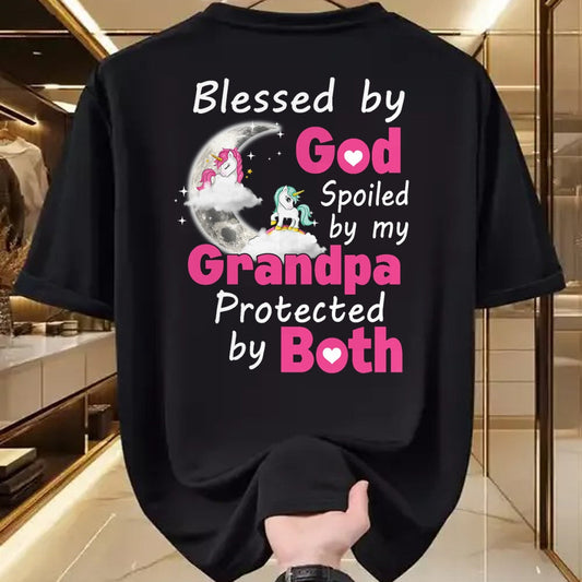 Best Wife Shirt, Wife and Husband Unisex T-Shirt/Hoodie/Sweatshirt HLT00 - Blessed By God Spoiled By My Grandpa Protected By Both T-Shirt